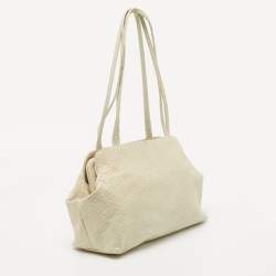 Giorgio Armani Cream Python Embossed Leather Kisslock Satchel
