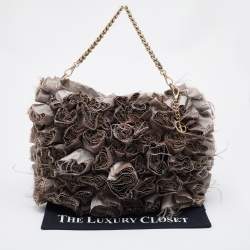 Pre Owned Giorgio Armani Old Rose Satin Flower Applique Chain Shoulder Bag