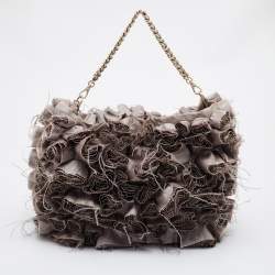 Pre Owned Giorgio Armani Old Rose Satin Flower Applique Chain Shoulder Bag