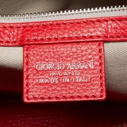 Pre Owned Giorgio Armani Red Leather Zip Satchel
