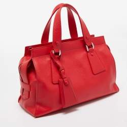 Pre Owned Giorgio Armani Red Leather Zip Satchel
