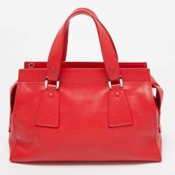 Pre Owned Giorgio Armani Red Leather Zip Satchel