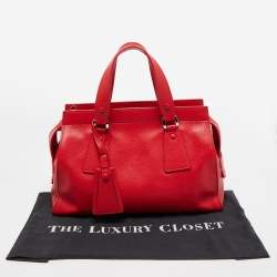 Pre Owned Giorgio Armani Red Leather Zip Satchel