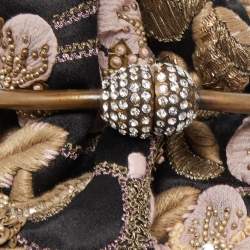 Pre Owned Giorgio Armani Black Satin Floral Embroidered Crystals Bucket Clutch Bag