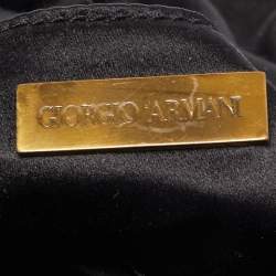 Pre Owned Giorgio Armani Black Satin Floral Embroidered Crystals Bucket Clutch Bag