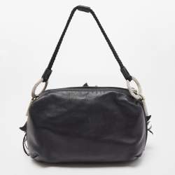 Pre Owned Giorgio Armani Black Leather Floral and Crystal Embellished Bag