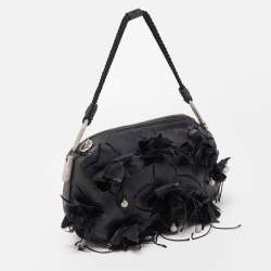 Pre Owned Giorgio Armani Black Leather Floral and Crystal Embellished Bag