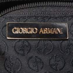 Pre Owned Giorgio Armani Black Leather Floral and Crystal Embellished Bag