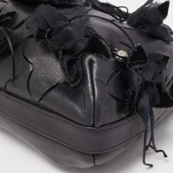 Pre Owned Giorgio Armani Black Leather Floral and Crystal Embellished Bag