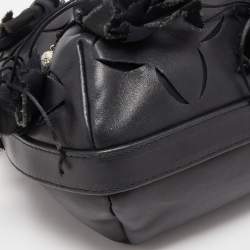 Pre Owned Giorgio Armani Black Leather Floral and Crystal Embellished Bag
