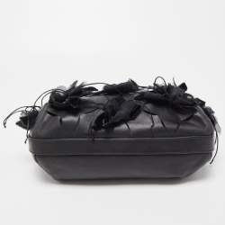 Pre Owned Giorgio Armani Black Leather Floral and Crystal Embellished Bag