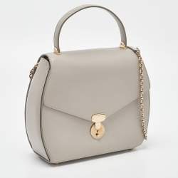 Pre Owned Giorgio Armani Light Grey Leather Flap Top Handle Bag