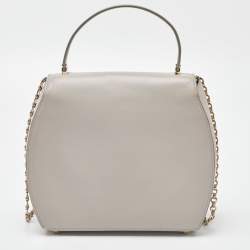 Pre Owned Giorgio Armani Light Grey Leather Flap Top Handle Bag