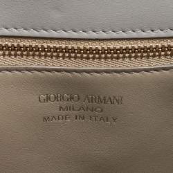 Pre Owned Giorgio Armani Light Grey Leather Flap Top Handle Bag
