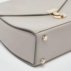 Pre Owned Giorgio Armani Light Grey Leather Flap Top Handle Bag