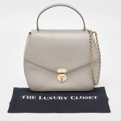 Pre Owned Giorgio Armani Light Grey Leather Flap Top Handle Bag