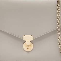 Pre Owned Giorgio Armani Light Grey Leather Flap Top Handle Bag