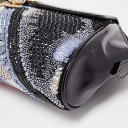 Giorgio Armani Black/Multicolor Patent Leather Beaded Shoulder Bag