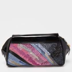 Giorgio Armani Black/Multicolor Patent Leather Beaded Shoulder Bag