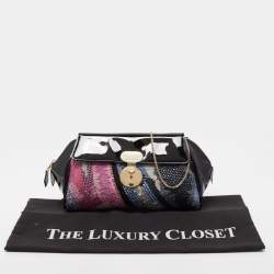 Giorgio Armani Black/Multicolor Patent Leather Beaded Shoulder Bag