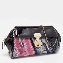 Giorgio Armani Black/Multicolor Patent Leather Beaded Shoulder Bag