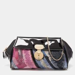 Giorgio Armani Black/Multicolor Patent Leather Beaded Shoulder Bag