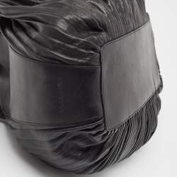 Pre Owned Giorgio Armani Black Leather Pleated Hobo