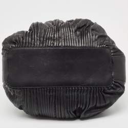 Pre Owned Giorgio Armani Black Leather Pleated Hobo