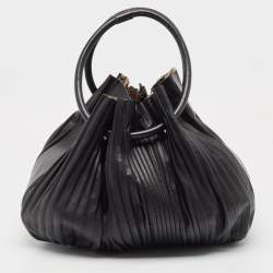 Pre Owned Giorgio Armani Black Leather Pleated Hobo