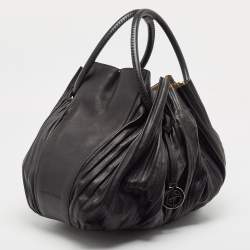 Pre Owned Giorgio Armani Black Leather Pleated Hobo