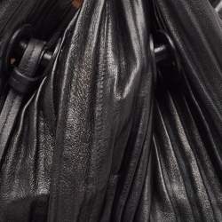 Pre Owned Giorgio Armani Black Leather Pleated Hobo