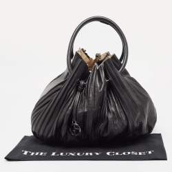 Pre Owned Giorgio Armani Black Leather Pleated Hobo