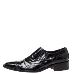 Giorgio Armani Black Patent Leather Stitch Detailed Slip On Loafer Size 38.5