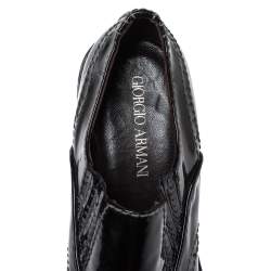 Giorgio Armani Black Patent Leather Stitch Detailed Slip On Loafer Size 38.5