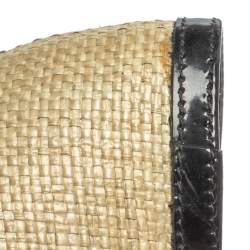 Giorgio Armani Beige/Black Raffia And Patent Butterfly Peep Toe Pumps Size 36