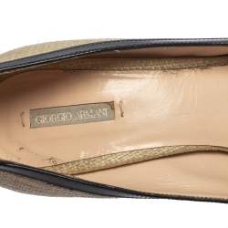 Giorgio Armani Beige/Black Raffia And Patent Butterfly Peep Toe Pumps Size 36