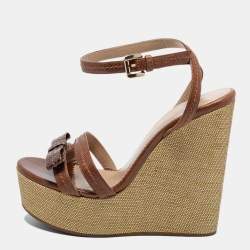 Giorgio Armani Brown Python and Leather Wedge Sandals Size 38.5