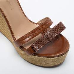 Giorgio Armani Brown Python and Leather Wedge Sandals Size 38.5