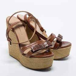 Giorgio Armani Brown Python and Leather Wedge Sandals Size 38.5