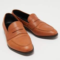 Pre Owned Giorgio Armani Brown Leather Slip On Loafers Size 36.5