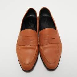 Pre Owned Giorgio Armani Brown Leather Slip On Loafers Size 36.5
