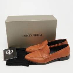 Pre Owned Giorgio Armani Brown Leather Slip On Loafers Size 36.5