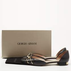 Giorgio Armani Black  Leather Buckle Embellished Square Toe Ballet Flats Size 39 