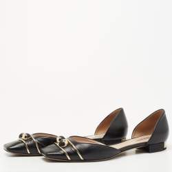 Giorgio Armani Black  Leather Buckle Embellished Square Toe Ballet Flats Size 39 
