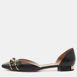 Giorgio Armani Black  Leather Buckle Embellished Square Toe Ballet Flats Size 39 