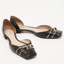 Giorgio Armani Black  Leather Buckle Embellished Square Toe Ballet Flats Size 39 