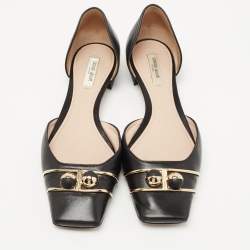 Giorgio Armani Black  Leather Buckle Embellished Square Toe Ballet Flats Size 39 