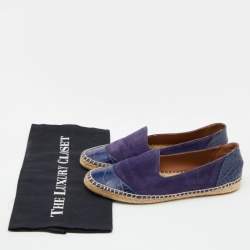 Giorgio Armani Blue Croc Embossed Leather and Suede Espadrille Flats Size 38