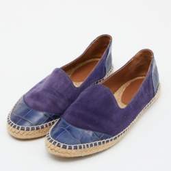 Giorgio Armani Blue Croc Embossed Leather and Suede Espadrille Flats Size 38