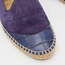 Giorgio Armani Blue Croc Embossed Leather and Suede Espadrille Flats Size 38
